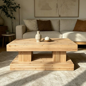 English Elm 47.24Natural Solid Wood Coffee Table Thick Slab Matte Finish for Japandi Living Rooms Natural Wood W3306P508288