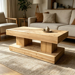 English Elm 47.24Natural Solid Wood Coffee Table Thick Slab Matte Finish for Japandi Living Rooms Natural Wood W3306P508288