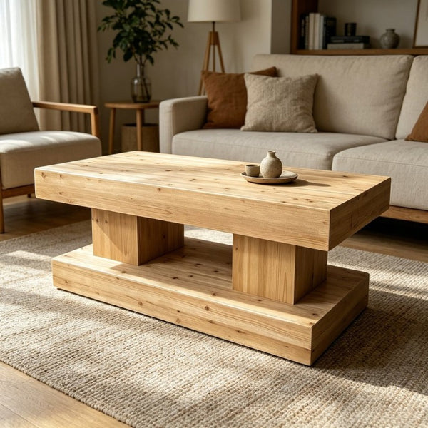 English Elm 47.24Natural Solid Wood Coffee Table Thick Slab Matte Finish for Japandi Living Rooms Natural Wood W3306P508288
