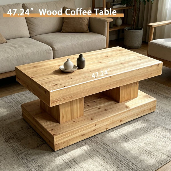 English Elm 47.24Natural Solid Wood Coffee Table Thick Slab Matte Finish for Japandi Living Rooms Natural Wood W3306P508288