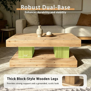 English Elm 47.24Natural Solid Wood Coffee Table Thick Slab Matte Finish for Japandi Living Rooms Natural Wood W3306P508288