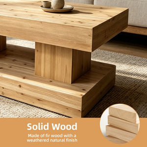 English Elm 47.24Natural Solid Wood Coffee Table Thick Slab Matte Finish for Japandi Living Rooms Natural Wood W3306P508288