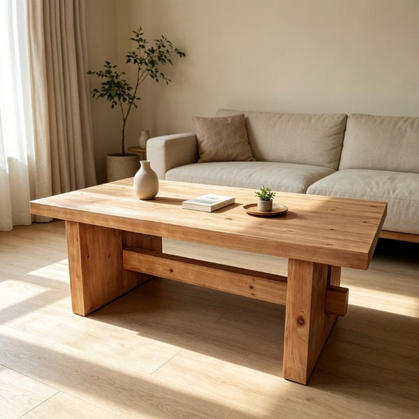 English Elm 47.24 Inch Solid Fir Wood Coffee Table Low Profile Farmhouse Style for Living Rooms W3306P526963