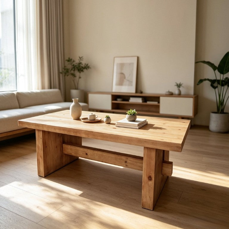 English Elm 47.24 Inch Solid Fir Wood Coffee Table Low Profile Farmhouse Style for Living Rooms W3306P526963