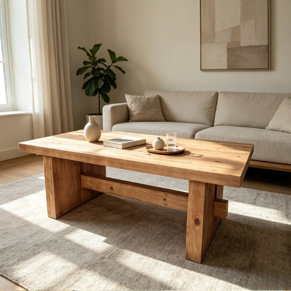 English Elm 47.24 Inch Solid Fir Wood Coffee Table Low Profile Farmhouse Style for Living Rooms W3306P526963