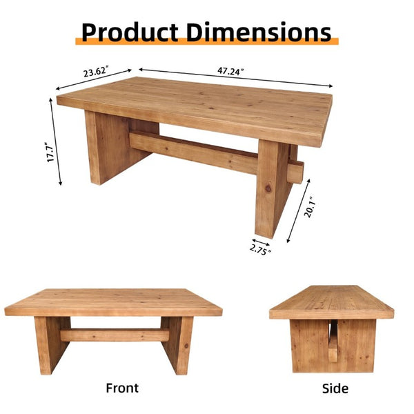 English Elm 47.24 Inch Solid Fir Wood Coffee Table Low Profile Farmhouse Style for Living Rooms W3306P526963