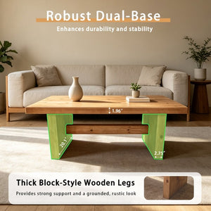 English Elm 47.24 Inch Solid Fir Wood Coffee Table Low Profile Farmhouse Style for Living Rooms W3306P526963