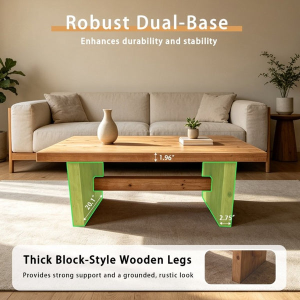English Elm 47.24 Inch Solid Fir Wood Coffee Table Low Profile Farmhouse Style for Living Rooms W3306P526963