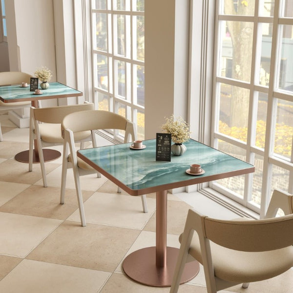 English Elm 31.5Square Sintered Stone Tulip Dining Table Marble Look Pedestal Base Seats Four Green / Rose Gold W3316P482258