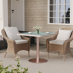 English Elm 31.5Square Sintered Stone Tulip Dining Table Marble Look Pedestal Base Seats Four Green / Rose Gold W3316P482258