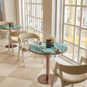 English Elm 31.5 Round Tulip Pedestal Table Sintered Stone Marble Top Gold Stainless Base Green, Rose Gold W3316P482259