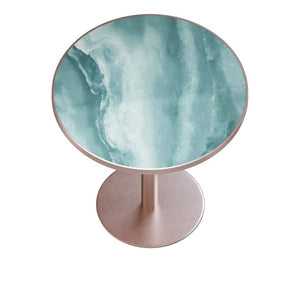 English Elm 31.5 Round Tulip Pedestal Table Sintered Stone Marble Top Gold Stainless Base Green, Rose Gold W3316P482259