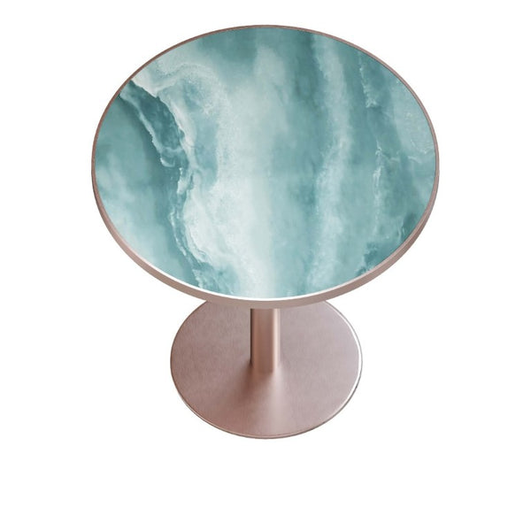 English Elm 31.5 Round Tulip Pedestal Table Sintered Stone Marble Top Gold Stainless Base Green, Rose Gold W3316P482259