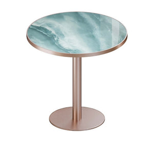 English Elm 31.5 Round Tulip Pedestal Table Sintered Stone Marble Top Gold Stainless Base Green, Rose Gold W3316P482259