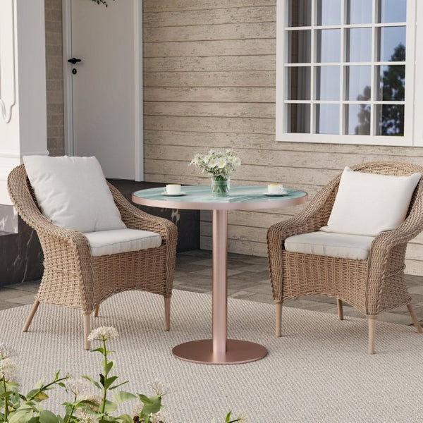 English Elm 31.5 Round Tulip Pedestal Table Sintered Stone Marble Top Gold Stainless Base Green, Rose Gold W3316P482259