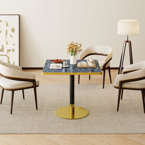 English Elm 31.5Square Sintered Stone Tulip Dining Table Marble Look Pedestal Base Seats Four Blue / Gold W3316P482260