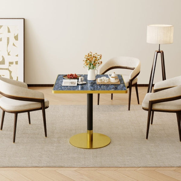 English Elm 31.5Square Sintered Stone Tulip Dining Table Marble Look Pedestal Base Seats Four Blue / Gold W3316P482260