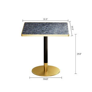 English Elm 31.5Square Sintered Stone Tulip Dining Table Marble Look Pedestal Base Seats Four Blue / Gold W3316P482260
