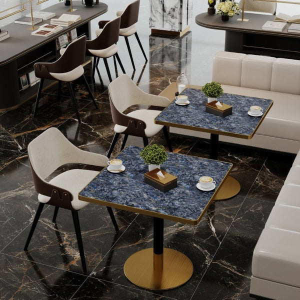 English Elm 31.5Square Sintered Stone Tulip Dining Table Marble Look Pedestal Base Seats Four Blue / Gold W3316P482260