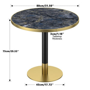 English Elm 31.5 Round Tulip Pedestal Table Sintered Stone Marble Top Gold Stainless Base Blue+Gold W3316P482261