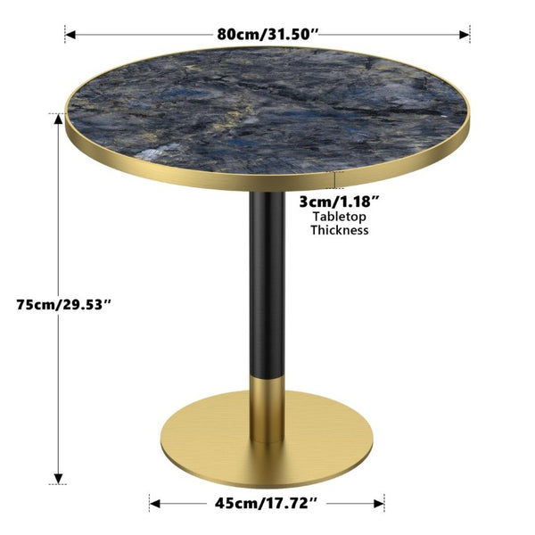 English Elm 31.5 Round Tulip Pedestal Table Sintered Stone Marble Top Gold Stainless Base Blue+Gold W3316P482261