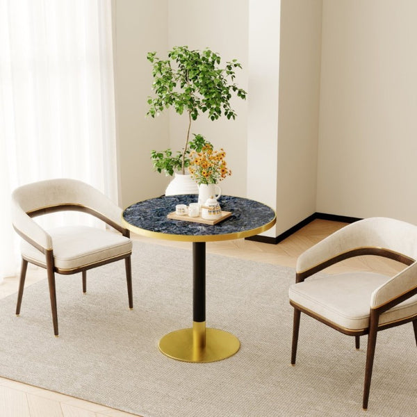 English Elm 31.5 Round Tulip Pedestal Table Sintered Stone Marble Top Gold Stainless Base Blue+Gold W3316P482261