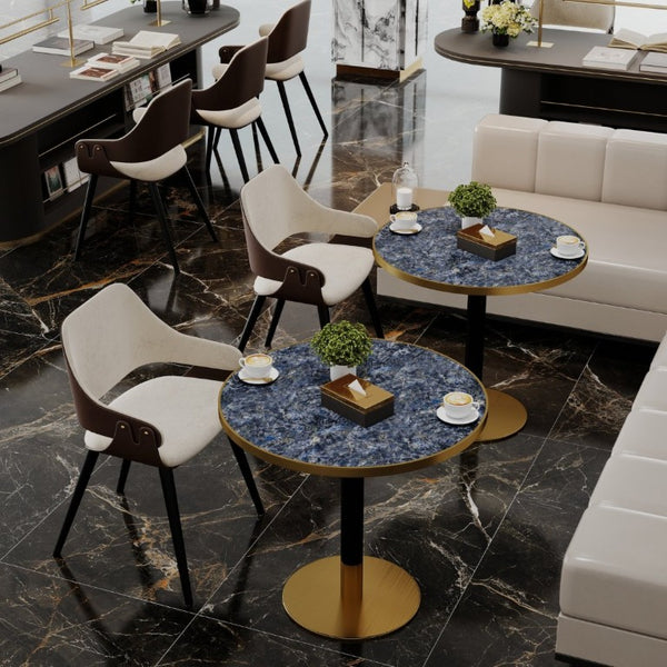 English Elm 31.5 Round Tulip Pedestal Table Sintered Stone Marble Top Gold Stainless Base Blue+Gold W3316P482261