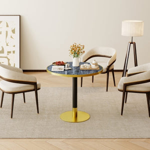 English Elm 31.5 Round Tulip Pedestal Table Sintered Stone Marble Top Gold Stainless Base Blue+Gold W3316P482261