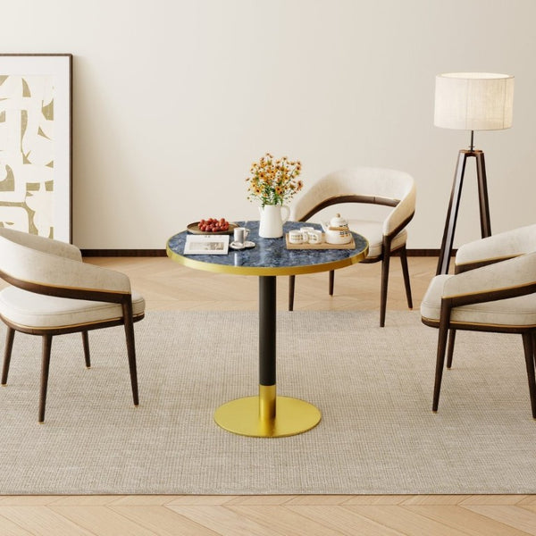 English Elm 31.5 Round Tulip Pedestal Table Sintered Stone Marble Top Gold Stainless Base Blue+Gold W3316P482261