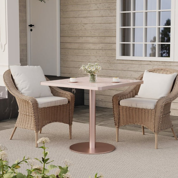 English Elm 31.5Square Sintered Stone Tulip Dining Table Marble Look Pedestal Base Seats Four Pink / Rose Gold W3316P482262