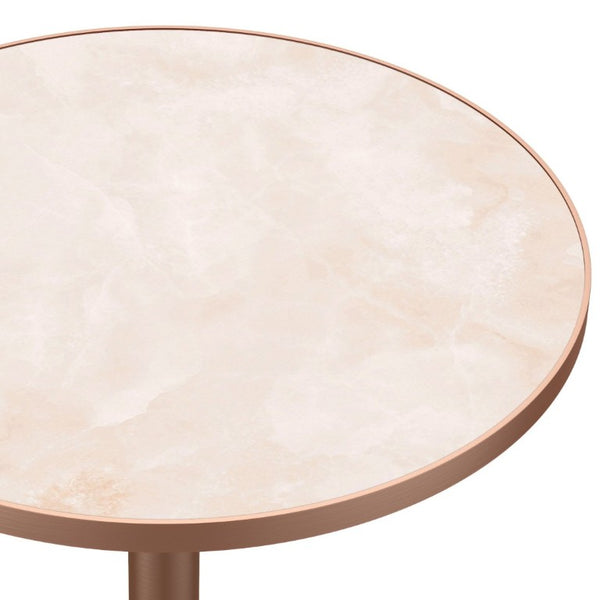 English Elm 31.5 Round Tulip Pedestal Table Sintered Stone Marble Top Gold Stainless Base Pink, Rose Gold W3316P482263