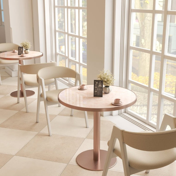 English Elm 31.5 Round Tulip Pedestal Table Sintered Stone Marble Top Gold Stainless Base Pink, Rose Gold W3316P482263