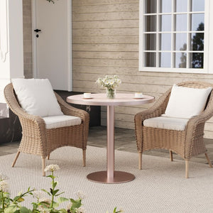 English Elm 31.5 Round Tulip Pedestal Table Sintered Stone Marble Top Gold Stainless Base Pink, Rose Gold W3316P482263