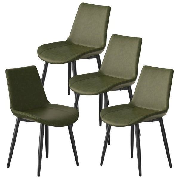 English Elm Dining Chairs Set of 4 PU Leather Upholstered Modern Steel Frame Kitchen Seating Olive Green - A W3316P512150