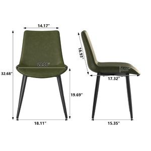 English Elm Dining Chairs Set of 4 PU Leather Upholstered Modern Steel Frame Kitchen Seating Olive Green - A W3316P512150