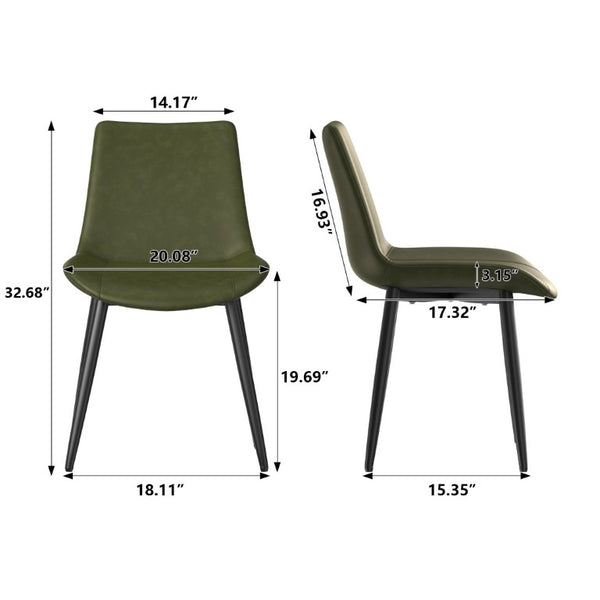 English Elm Dining Chairs Set of 4 PU Leather Upholstered Modern Steel Frame Kitchen Seating Olive Green - A W3316P512150