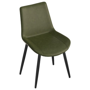 English Elm Dining Chairs Set of 4 PU Leather Upholstered Modern Steel Frame Kitchen Seating Olive Green - A W3316P512150