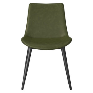 English Elm Dining Chairs Set of 4 PU Leather Upholstered Modern Steel Frame Kitchen Seating Olive Green - A W3316P512150