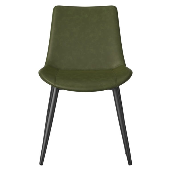 English Elm Dining Chairs Set of 4 PU Leather Upholstered Modern Steel Frame Kitchen Seating Olive Green - A W3316P512150