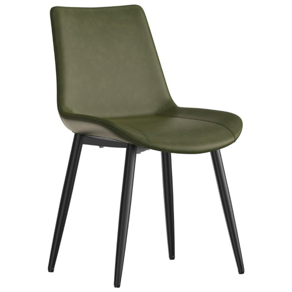 English Elm Dining Chairs Set of 4 PU Leather Upholstered Modern Steel Frame Kitchen Seating Olive Green - A W3316P512150
