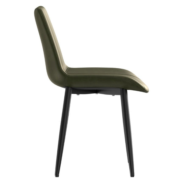 English Elm Dining Chairs Set of 4 PU Leather Upholstered Modern Steel Frame Kitchen Seating Olive Green - A W3316P512150