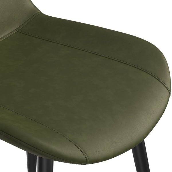 English Elm Dining Chairs Set of 4 PU Leather Upholstered Modern Steel Frame Kitchen Seating Olive Green - A W3316P512150