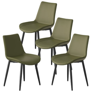English Elm Dining Chairs Set of 4 PU Leather Upholstered Modern Steel Frame Kitchen Seating Olive Green - B W3316P512154