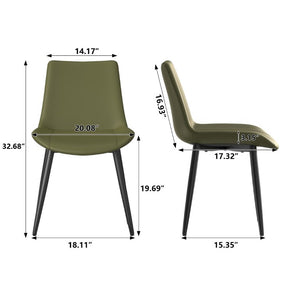 English Elm Dining Chairs Set of 4 PU Leather Upholstered Modern Steel Frame Kitchen Seating Olive Green - B W3316P512154