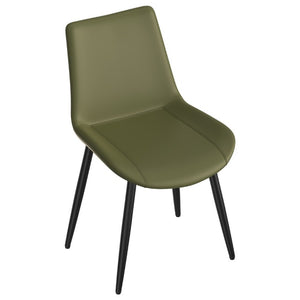 English Elm Dining Chairs Set of 4 PU Leather Upholstered Modern Steel Frame Kitchen Seating Olive Green - B W3316P512154