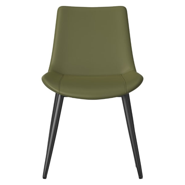 English Elm Dining Chairs Set of 4 PU Leather Upholstered Modern Steel Frame Kitchen Seating Olive Green - B W3316P512154