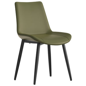 English Elm Dining Chairs Set of 4 PU Leather Upholstered Modern Steel Frame Kitchen Seating Olive Green - B W3316P512154