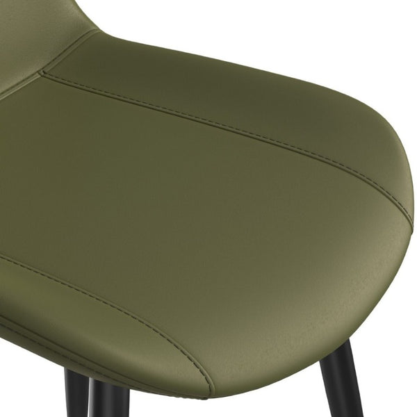 English Elm Dining Chairs Set of 4 PU Leather Upholstered Modern Steel Frame Kitchen Seating Olive Green - B W3316P512154