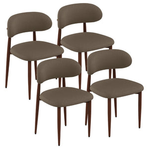 English Elm Dining Chair Set of 4 with Chenille Cushion Wood Veneer Back and Steel Legs Coffee Chenille W3316P512158