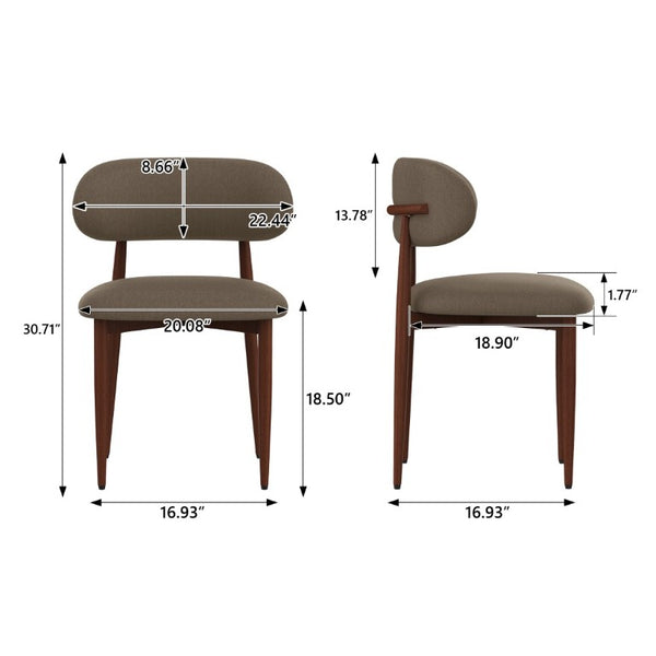 English Elm Dining Chair Set of 4 with Chenille Cushion Wood Veneer Back and Steel Legs Coffee Chenille W3316P512158
